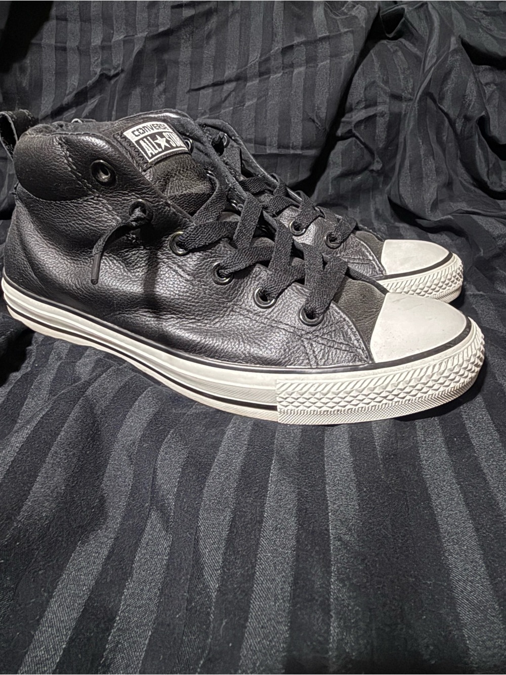 Converse Chuck Taylor All Star Street Mid Black Leather Sneakers Men’s Size 7